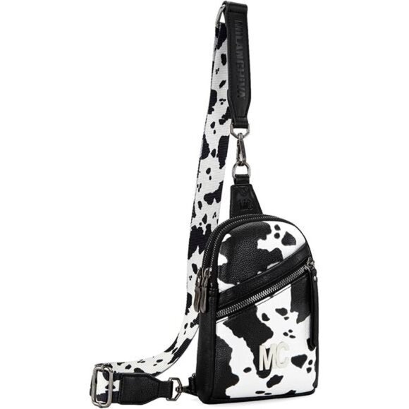 Cow Print Crossbody Mini Bag with Adjustable Strap and Zipper Pockets - Picture 1 of 6